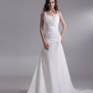 Satin Ruffle Sequins Shoulder Straps Court Train Sheath Wedding Dress