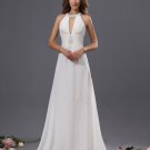 Fashion Ruffle Beaded Halter Sweep Sheath Bridal Gown Wedding Dress