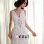 Chiffon Satin Ruffles Applique V-Neck Cathedral Length Sheath Wedding Dresses