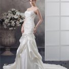Strapless Beading Ruffle Floor Length Satin Sheath Wedding Dress
