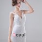 V Neck Spaghetti Straps Embroidery Floor Length Lace Sheath Wedding Dress