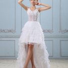 Court Train V-Neck Applique Layered Mini Wedding Dresses