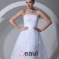 Lace Satin Flower Ruffle Strapless Tea Length Pleated Mini Wedding Dress