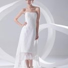 Satin Lace Strapless Backless Floor Length Asymmetrical High Low Mini Wedding Dress