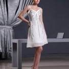 Chiffon Silk Beading Thigh Length Spaghetti Straps Mini Wedding Dress