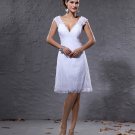 Elegant Satin Lace V Neck Knee Length Short Mini Wedding Dress