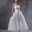 Elegant Taffeta Yarn Applique Beaded Strapless Ankle Length Short Mini Wedding Dress