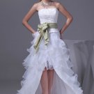 Fashion Lace Satin Organza Silk Bowknot Strapless Asymmetrical Short Mini Wedding Dresses
