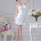 One Shoulder Pleated Beading Mini Length Satin Mini Wedding Dress