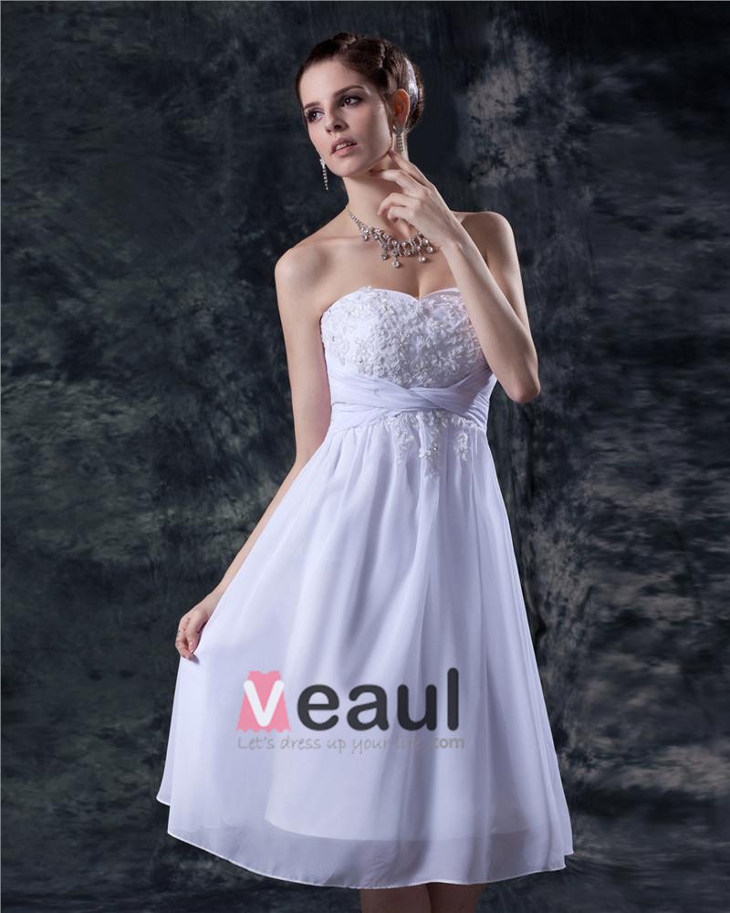 Embroidery Strapless Knee Length Wedding Dress