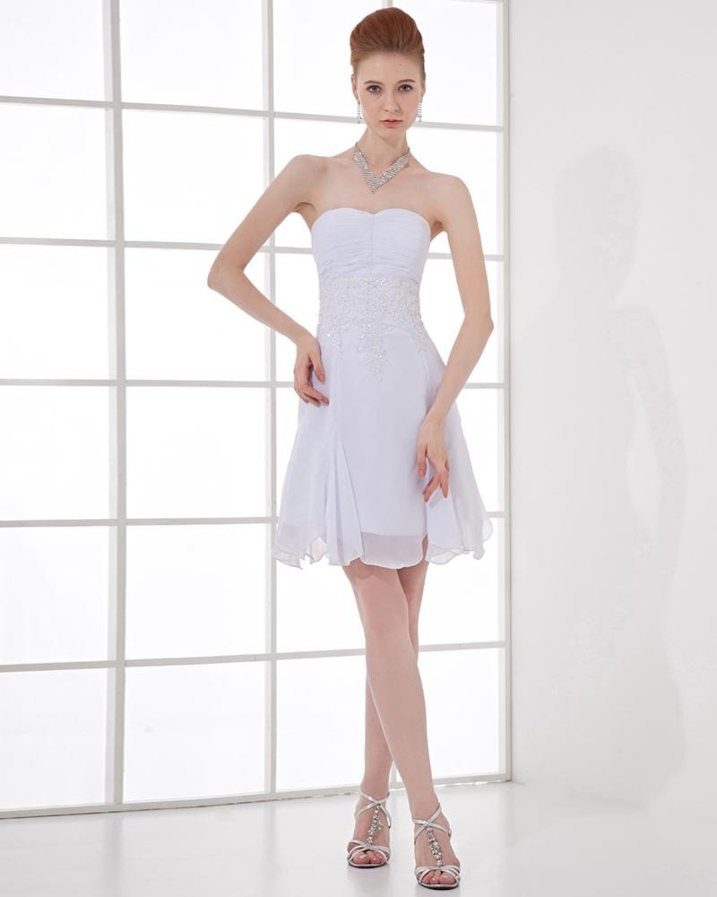 Fashion Chiffon Pleated Beaded Sweetheart Thigh Length Mini Wedding Dress