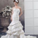 Satin Ruffle Strapless Flower Decor Chapel Mermaid Bridal Gown Wedding Dresses