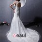 Satin Tulle Beaded Applique Ruffle High Neck Chapel Mermaid Bridal Gown Wedding Dresses