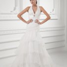 Organza Ruffle Halter Court Train Tiered Mermaid Wedding Dress