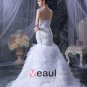 Satin Yarn Beading Ruffle Sweetheart Cathedral Train Mermaid Wedding Dresses
