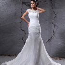 Elegant Yarn Charmeuse Applique Pleated Bateau Floor Length Mermaid Wedding Dress