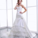 Ruffles Yarn Satin Lace Applique Flowers Sweetheart Cathedral Train Mermaid Wedding Dress