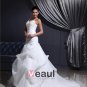 Shoulder Straps Pleated Beading Organza Chapel Train Mermaid Wedding Dress