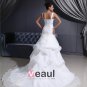 Shoulder Straps Pleated Beading Organza Chapel Train Mermaid Wedding Dress