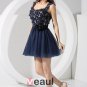 Stylish Silk Like Satin Lace Gauze Spaghetti Straps Sequins Sleeveless Backless Pleated Short Cockta
