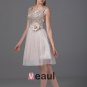 Thigh Length Square Flower Paillette Beading Tulle Satin Women Cocktail Dress