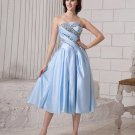Ruffle Beading Strapless Zipper Elastic Satin Women Cocktail Dress