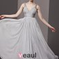 V Neck Beading Baldric Sleeveless Zipper Floor Length Charmeuse Woman Evening Dress
