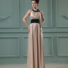 Floor Length Beading Halter Neckline Pleated Charmeuse Empire Woman Evening Dress