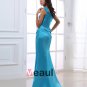 One Shoulder Sleeveless Zipper Pleated Beading Floor Length Satin Woman Evening Dress