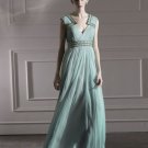 Silk Charmeuse V-neck Bead Floor Length Evening Dress