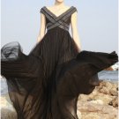 Silk Beading Ruffle V Neck Floor Length Prom Evening Dress