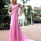Silk One Shoulder Drape Applique Rhinestone Floor Length Evening Dress
