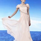Round Neck Draped Wrap Shoulder Beading Sleeveless Floor Length Tencel Woman Evening Dresses