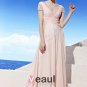V Neck Embroidery Ruffle Short Sleeve Floor Length Tencel Woman Evening Dresses