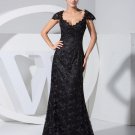 Lace Elastic Silk Like Satin Silk Beading V Neck Sleeveless Zipper Court Train Evening Dress