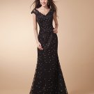 V Neck Beading Sleeveless Zipper Floor Length Satin Woman Evening Dresses