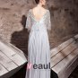 Floor Length Silk Zipper Shawl V-Neck Evening Dresses