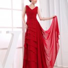V Neck Sleeveless Zipper Pleated Floor Length Chiffon Charmeuse Silk Woman Evening Dress