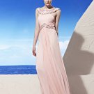Round Neck Flower Ruffle Sleeveless Floor Length Tencel Woman Evening Dresses