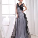 Charmeuse Silk V Neck Sleeveless Zipper Flower Floor Length Woman Evening Dress