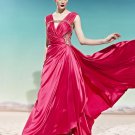 V Neck Beading Sleeveless Back Crossed Belt Floor Length Charmeuse Woman Evening Dress