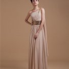Chiffon Ruffle Beading Sloping Floor Length Prom Dresses