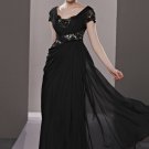 V Neck Beading Ruffle Short Sleeve Zipper Floor Length Tencel Woman Evening Dress