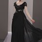 V Neck Beading Ruffle Short Sleeve Zipper Floor Length Tencel Woman Evening Dress