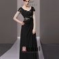 V Neck Beading Ruffle Short Sleeve Zipper Floor Length Tencel Woman Evening Dress