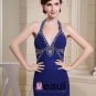 Fashion Chiffon Charmeuse Silk Beaded Halter V Neck Court Train Sleeveless Women Evening Dress