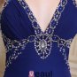 Fashion Chiffon Charmeuse Silk Beaded Halter V Neck Court Train Sleeveless Women Evening Dress