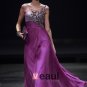 Empire Jewel Sleeveless Floor Length Embroidery Bead Satin Chiffon Evening Dresses