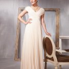 Beaded Pleated Chiffon Charmeuse V Neck Floor Length Evening Dresses