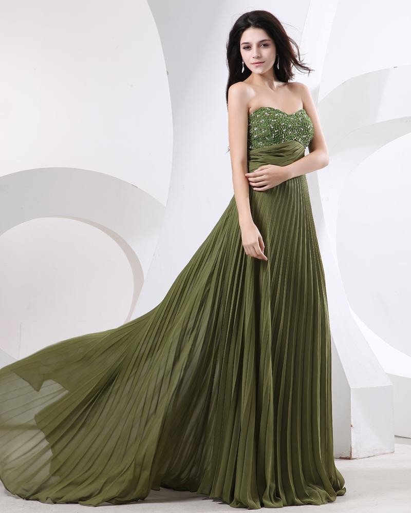 Chiffon Applique Ruffle Beaded Sweetheart Floor Length Evening Dresses